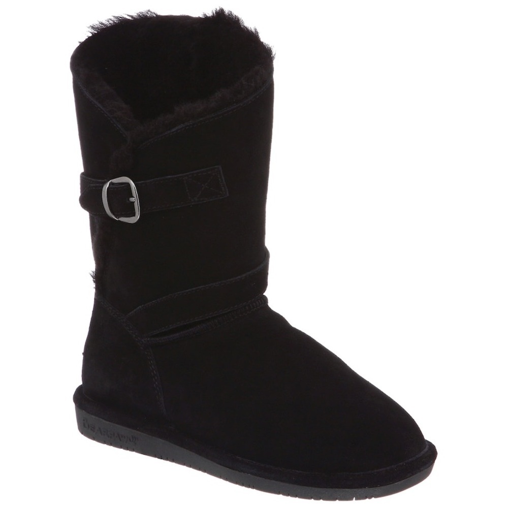 Size 6 Ladies BearPaw Black Suede Winter Boots with Buckle